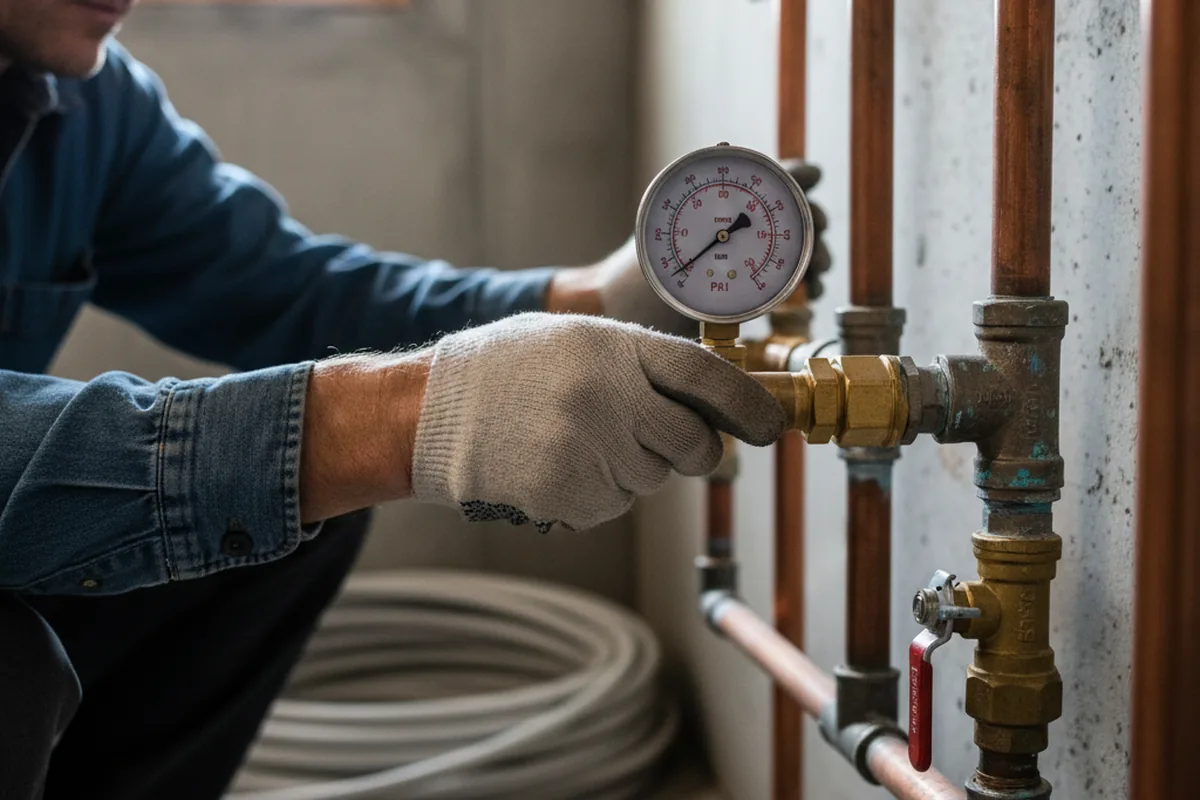 Pressure testing a repaired line during Water Line Repair in Selkirk